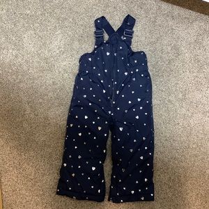 Baby gap 2T girls bib style snow pants navy with silver hearts